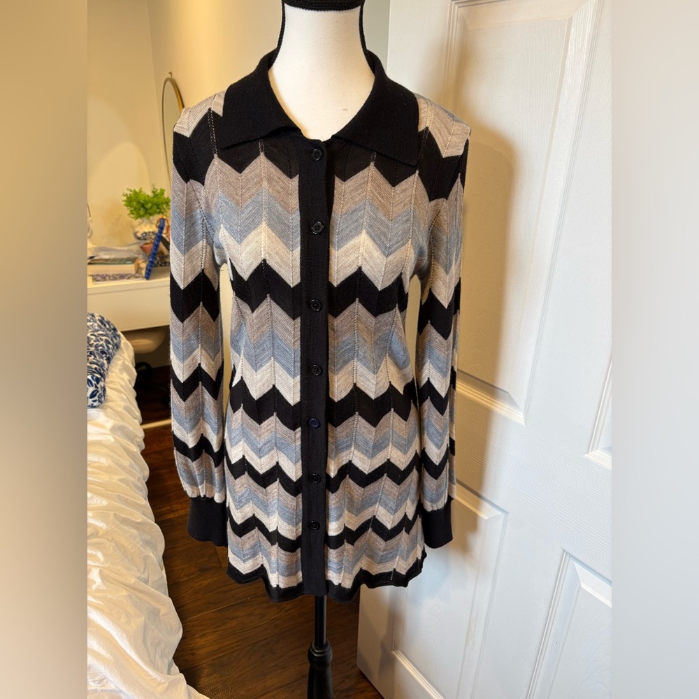 BCBGMAXAZRIA Chevron Wool Blend Longline Cardigan M